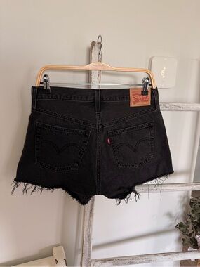 Levis 501 Original Cut Off Denim Shorts Black High Rise Button Fly Womens W28